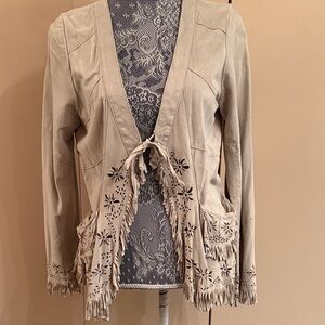 Johnny Was Beige 100% Goatskin Fringed Blazer